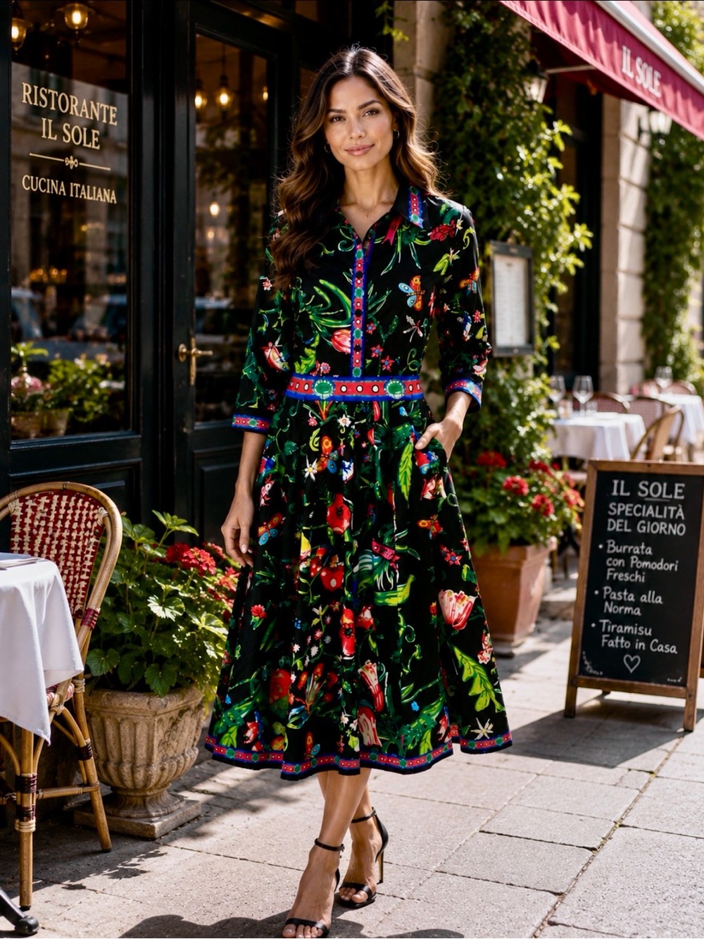 Black Floral Midi Dress